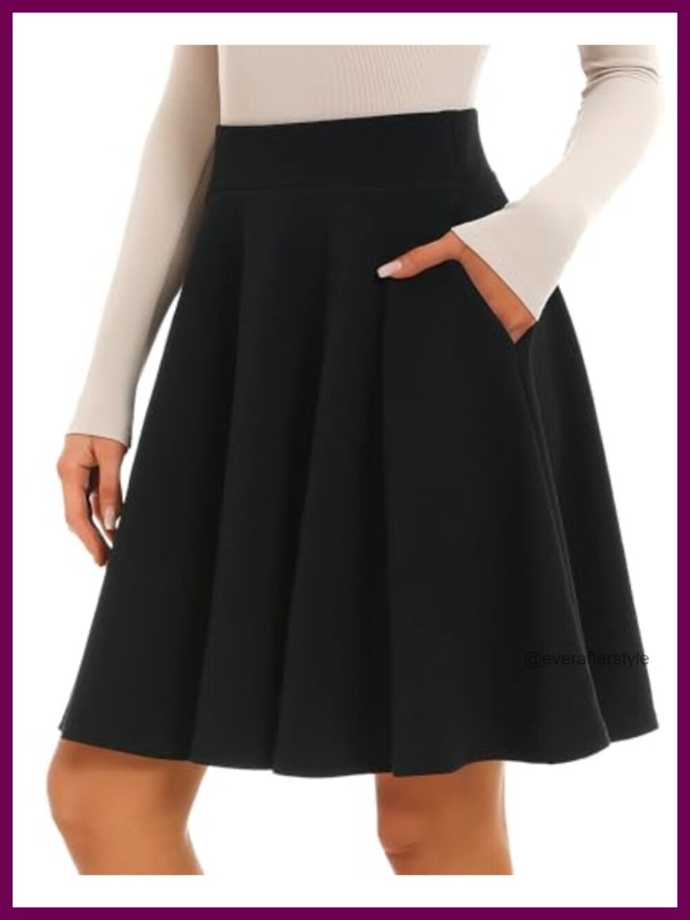 Knee Length Flared A-Line Skirt High Waisted Pockets Work Wear